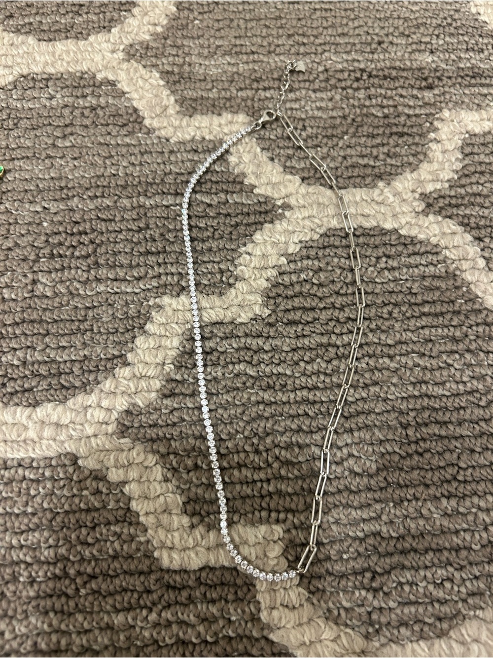 Silver Crystal & Paperclip Chain Necklace - Womens Jewelry